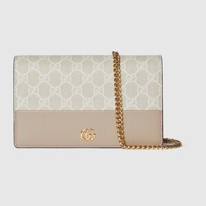 Gucci Tan and Cream Crossbody Bag with Gold Chain